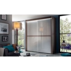 Zeus Bedroom Collection With Lights 151cm Wide 1 Coloured Glass / 1 Mirrored Door Wardobe 235cm High
