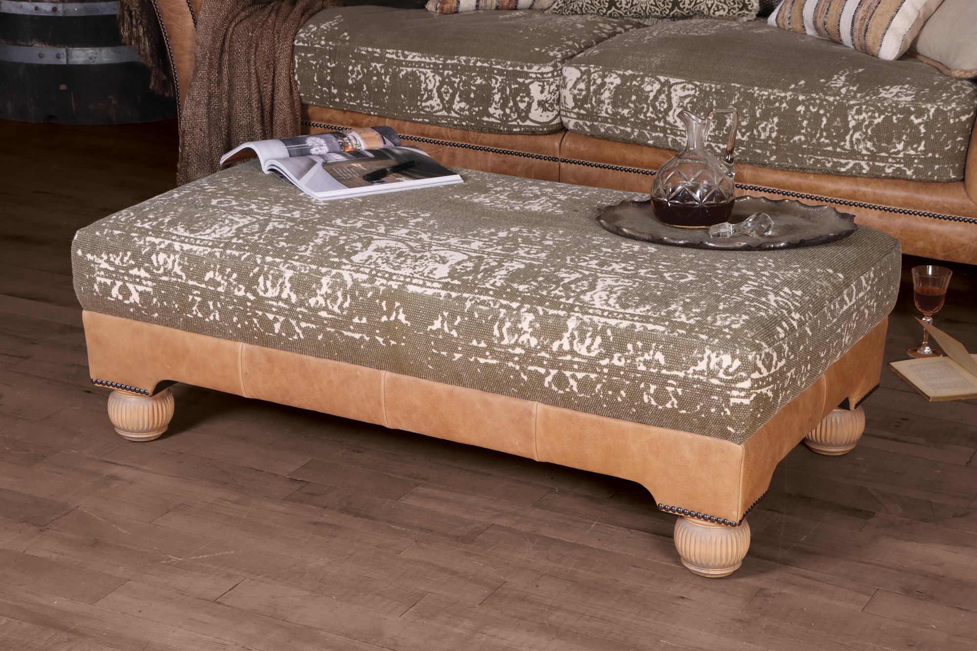 Tetrad Montana Rectangular Stool Atacama Hide with Bagru Seat Cushions Hills Furniture Store