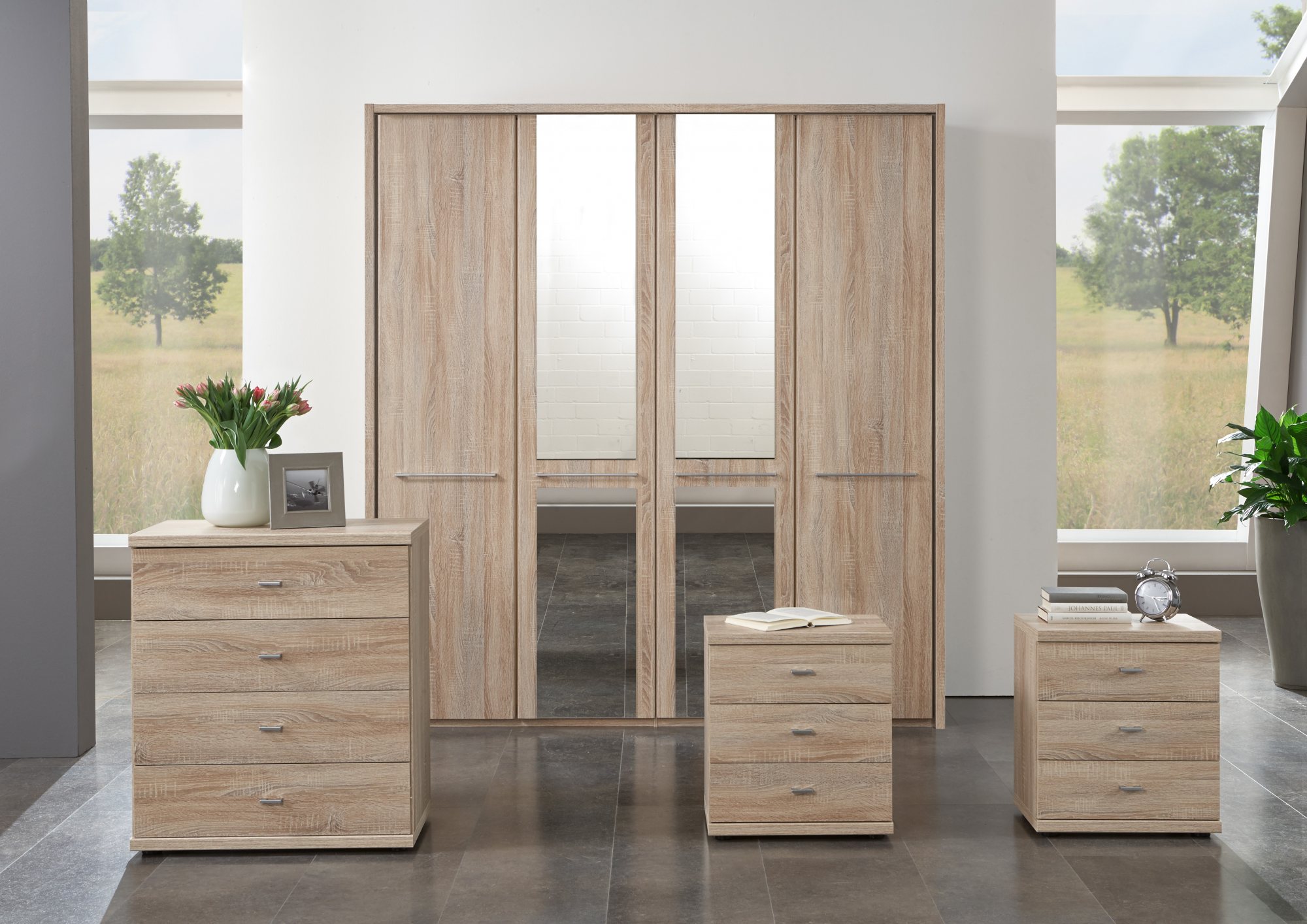 Durban Hingeddoor wardrobe with Cornice / 3 Door 1 mirrored door
