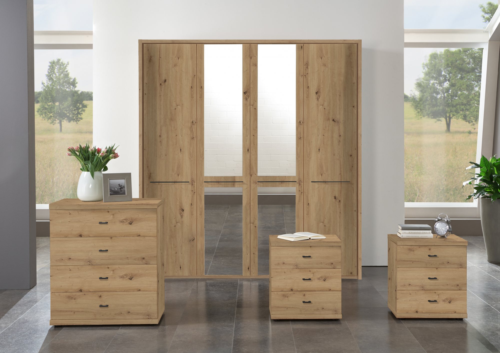 Durban Hingeddoor wardrobe with Cornice / 8 Door 4 mirrored doors