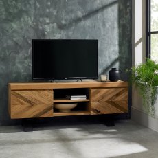 Chevron Rustic Oak Entertainment Unit