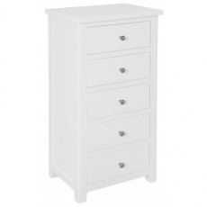 Chilford Bedroom Collection 5 Drawer Narrow Chest - White
