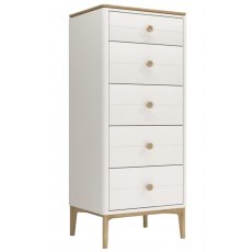Larvik Bedroom Collection  Cashmere and Oak 5 Drawer Tall Chest