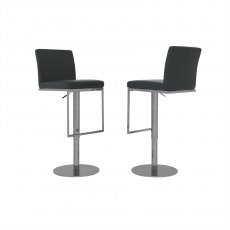 Saluzzo Black Leather Adjustable Bar Stool