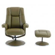 Tampa Swivel Recliner and Footstool Olive Green Leather/ Match