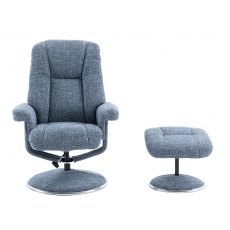Tampa Swivel Recliner and Footstool Chacha Ocean Fabric