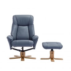 Sedona Swivel Recliner Chair & Footstool / Leather & Match Petrol Blue