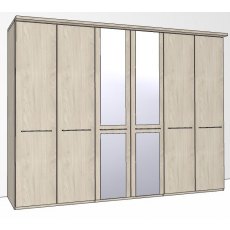 Zambia Hinged-door wardrobe with Cornice / 6 Door 2 mirrored doors