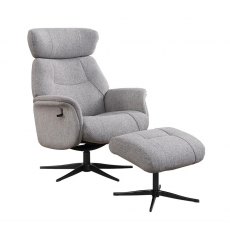 Ronda Swivel Recliner Chair & Footstool /Fabric:- Casper / Black Star Base
