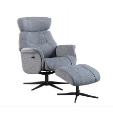 Ronda Swivel Recliner Chair & Footstool /Fabric:- Powder Blue / Black Star Base