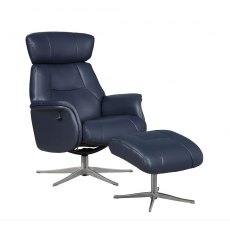 Ronda Swivel Recliner Chair & Footstool /Leather-Match:- Navy / Black Star Base