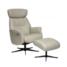 Ronda Swivel Recliner Chair & Footstool /Leather-Match:- Mushroom / Black Star Base