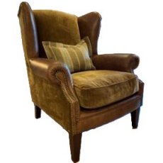 Tetrad Kensington Collection Wing Chair Vintage Velvet/Leather Mix