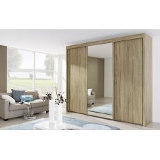 Allegro 225cm Sliding 3 Door Centre Mirrored Wardrobe Sonoma Oak