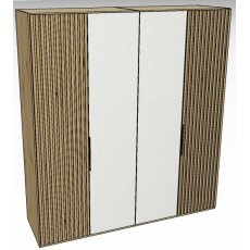 Linear Hinged Collection 4 Door Robe / Decking in carcase colour centred doors in white -216cm H