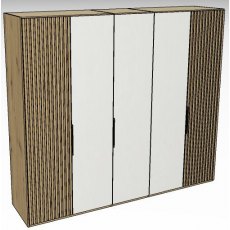 Linear Hinged Collection 5 Door Robe / Decking in carcase colour centred doors in white -216cm H