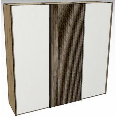 Linear Sliding 225cm 3 Door Robe -1 Decking door in centre /Front White Decking in carcase
