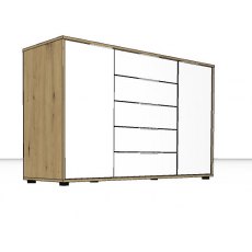 Linear Chest Combination dresser 5 Drawers2 outside doors - Front in white - 141cm Wide x 86cm High