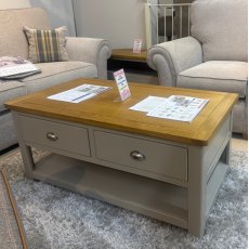 Tiverton Coffee Table With Drawer In Stone & Oak