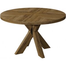 Chevron Rustic Oak 125cm - Circular Table  - WOODEN LEGS