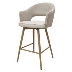 Gallery Bar Stool - Beige Fabric & Ivory Faux Leather Seat Height - 67cm