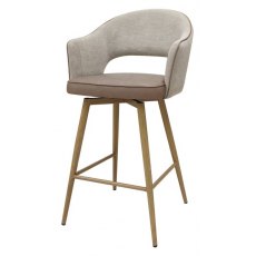 Bar Stool - Beige Fabric & Vintage Stone Faux Leather Seat Height - 67cm