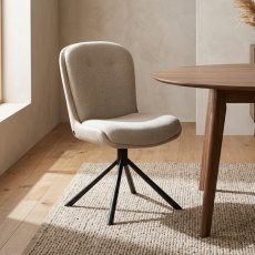 Yarnis Dining Chair - Toffee / Beige - Black Leg