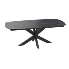 Phoenix Extending Dining Table 130/170 x 100 x 76 cm - Marquina Marble - Black lacquered steel legs