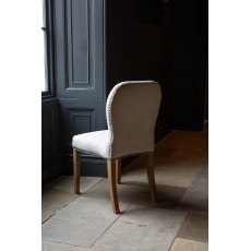 Pavilion Dining Chair - Natural Linen Grey oil legs & Brass Studs.
