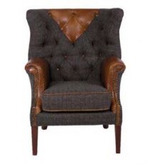 Country Collection Kensington Chair - Harris Tweed Uist Night Out / Brown Cerato Leather ButtonsAr