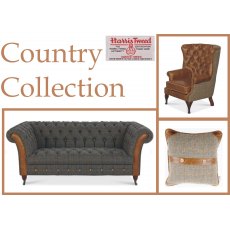 Country Collection Kensington Chair - Harris Tweed Uist Night Out / Brown Cerato Leather ButtonsAr