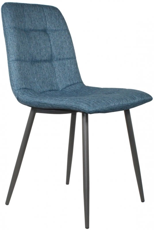Blue Fabric Dining Chair - Grey Leg