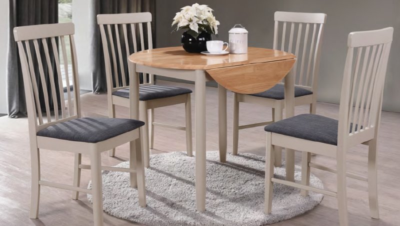 Round Drop-Leaf Table and 4 Chairs