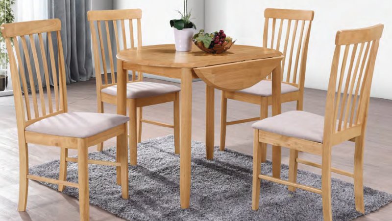 Round Drop-Leaf Table and 4 Chairs