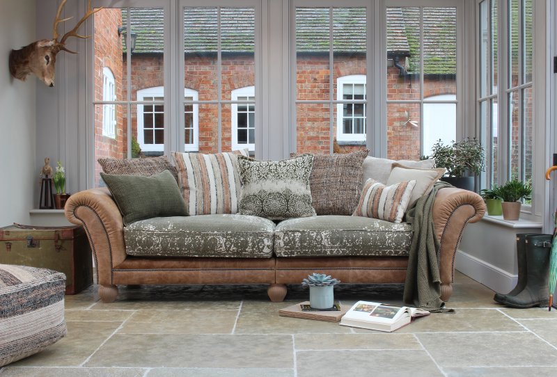 Tetrad Grand Settee Atacama Hide with Bagru Seat Cushions