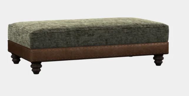Large Rectangular Stool Display (Galveston Bark Hide with Coco Velvet Olive Seat Cushions)