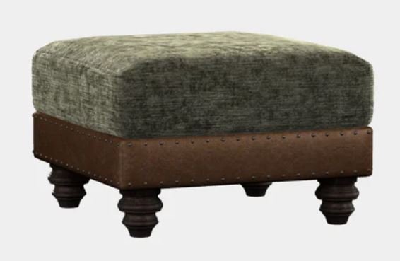 Small Square Stool Display (Galveston Bark Hide with Coco Velvet Olive Seat Cushions)