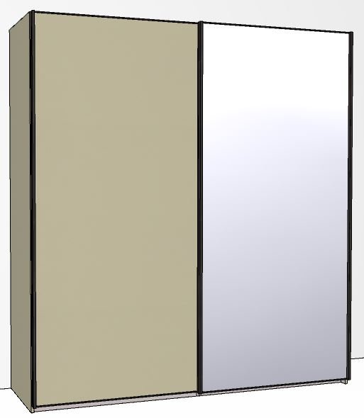 200cm Wide 2 doors 1 mirrored door right Plain Front Wooden and Mirrored Doors