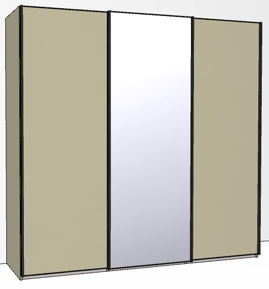 225cm Wide 3 doors 1 centred mirrored door Plain Front Wooden and Mirrored Doors