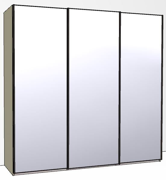 Callisto Plus 225cm Wide 3 doors 3 mirrored doors Plain Front Wooden and Mirrored Doors
