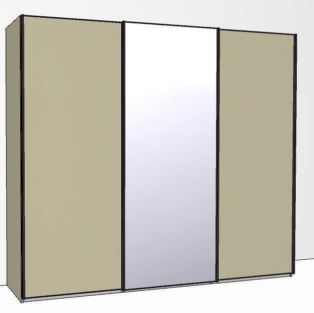 Callisto Plus 250cm Wide 3 doors 1 centred mirrored door Plain Front Wooden and Mirrored Doors