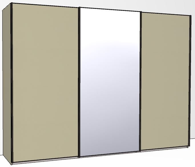 Callisto Plus 300cm Wide 3 doors 1 centred mirrored door Plain Front Wooden and Mirrored Doors