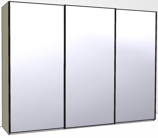 300cm Wide 3 doors 3 mirrored doors Plain Front Wooden and Mirrored Doors