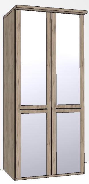 Durban Hinged-door wardrobe with Cornice / 2 Door 2 mirrored doors / Handles in silver/