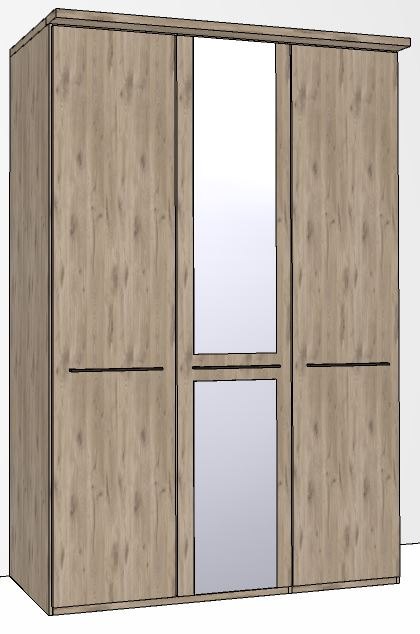 Durban Hinged-door wardrobe with Cornice / 3 Door 1 mirrored door / Handles in silver/