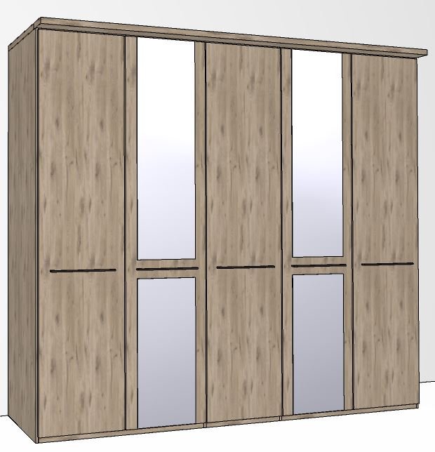 Durban Hinged-door wardrobe with Cornice / 5 Door 2 mirrored doors / Handles in silver/