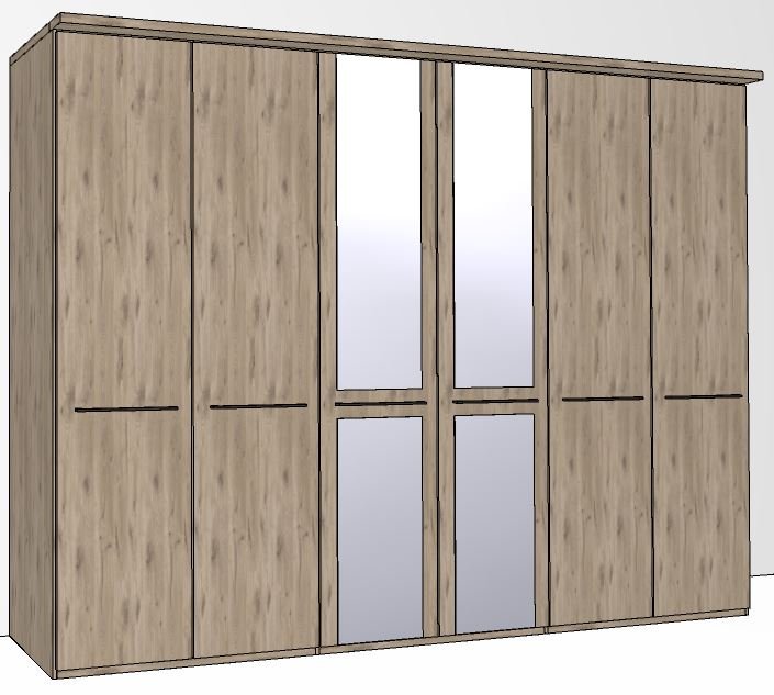 Durban Hinged-door wardrobe with Cornice / 6 Door 2 mirrored doors / Handles in silver/