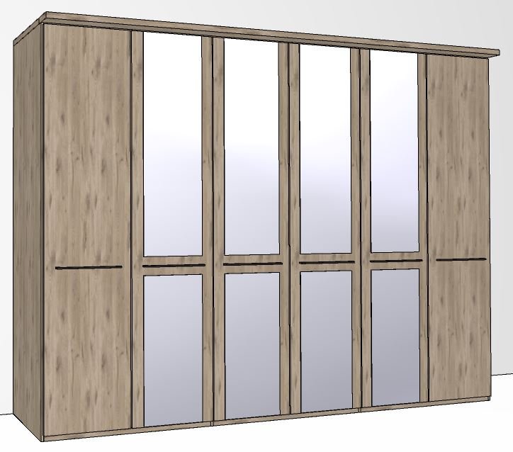 Durban Hinged-door wardrobe with Cornice / 6 Door 4 mirrored doors / Handles in silver/