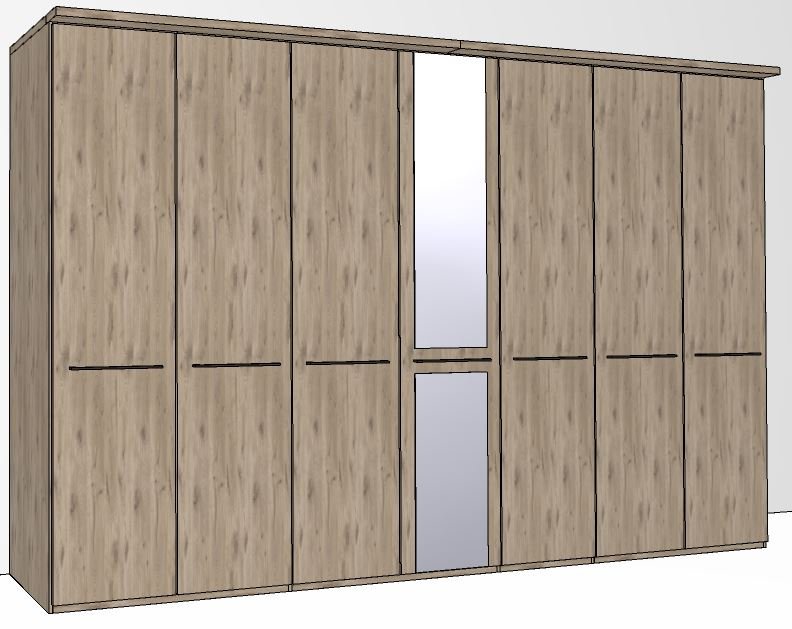 Durban Hinged-door wardrobe with Cornice / 7 door 1 mirror door / Handles in silver/