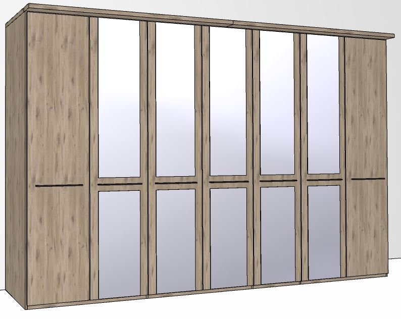 Durban Hinged-door wardrobe with Cornice / 7 Door 5 mirrored doors / Handles in silver/